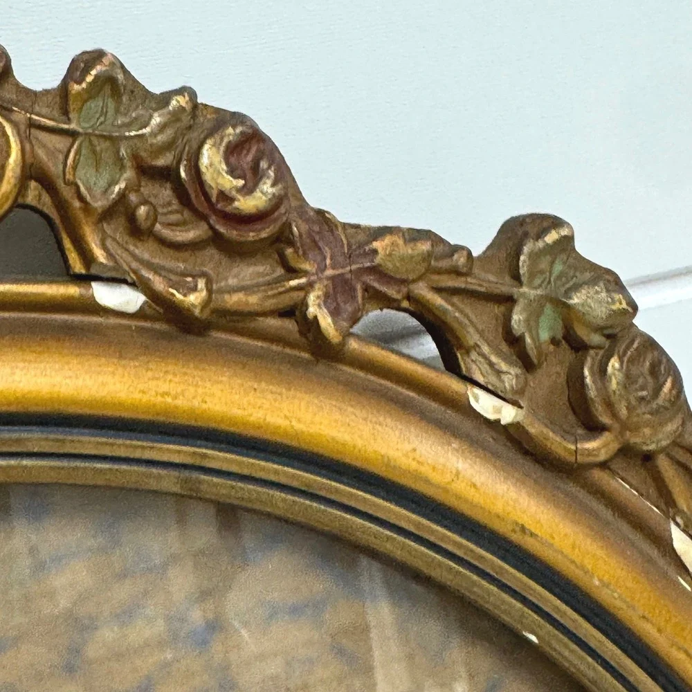 Antique 1920s Cathedral Arched Convex Bubble glass Ornate Picture Frame